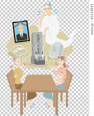 家族の死亡後の財産分与について言い争う親子 83219643