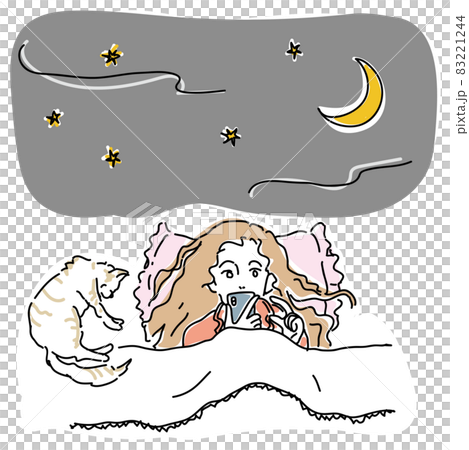 A woman enjoying a smartphone in bed A woman enjoying a smartphone in bed 83221244