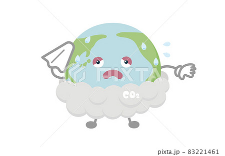 温室効果ガスに包まれる地球のキャラクターのベクター イラスト(汗をかく) 温室効果ガスに包まれる地球のキャラクターのベクター イラスト(汗をかく) 83221461