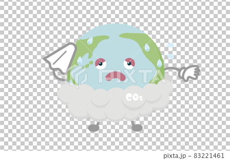 温室効果ガスに包まれる地球のキャラクターのベクター イラスト(汗をかく) 温室効果ガスに包まれる地球のキャラクターのベクター イラスト(汗をかく) 83221461