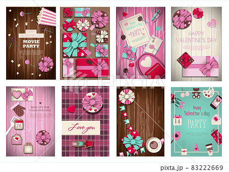 Big set of vector cards for valentine s day. Romantic picture in pink, turquoise and red. Postcard for congratulations, declarations of love. Cartoon illustration for the holiday on February 14 Big set of vector cards for valentine s day. Romantic picture in pink, turquoise and red. Postcard for congratulations, declarations of love. Cartoon illustration for the holiday on February 14 83222669