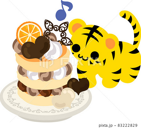可愛い虎ちゃんとおしゃれなパンケーキのイラストのイラスト素材 2229