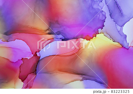 Abstract fluid art painting background alcohol ink, mixture of pink, purple and yellow paints. 83223325