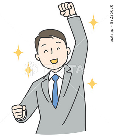 片手を上げて喜ぶスーツの男性 片手を上げて喜ぶスーツの男性 83225020