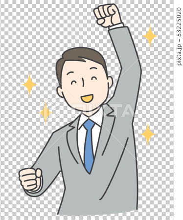 片手を上げて喜ぶスーツの男性 片手を上げて喜ぶスーツの男性 83225020