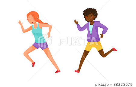 Young Woman in Sportswear Running Marathon Vector Set Young Woman in Sportswear Running Marathon Vector Set 83225679