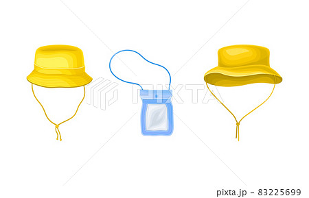Waterproof Yellow Headdress and Plastic Bag on Strap Vector Set 83225699