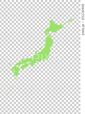 ころっとかわいい手書きの日本地図 コピースペースのあるシンプルで見やすい日本列島 緑のイラスト素材
