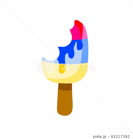Bitten Ice cream on stick. Summer dessert. Multi-colored delicacy 83227582