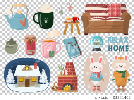 Winter rabbit material sticker set,冬うさぎ素材ステッカーセット 83231402