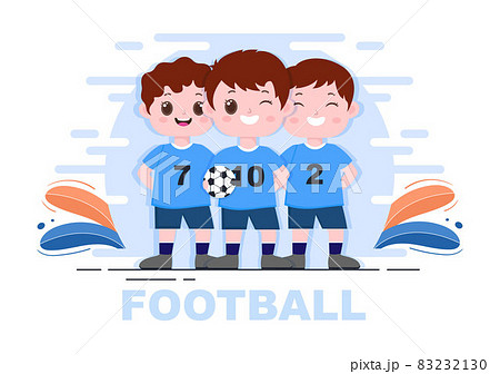 Playing Football with Boys Play Soccer Wear Sports Uniform Various Movements Such as Kicking, Holding, Defending, Parrying and Attacking in Field. Vector Illustration 83232130