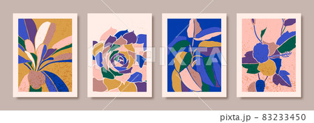 Set Abstract Floral Posters in Contemporary Minimalist Style. Vector Colorful Tropical Backgrounds. Art Collage Set Abstract Floral Posters in Contemporary Minimalist Style. Vector Colorful Tropical Backgrounds. Art Collage 83233450
