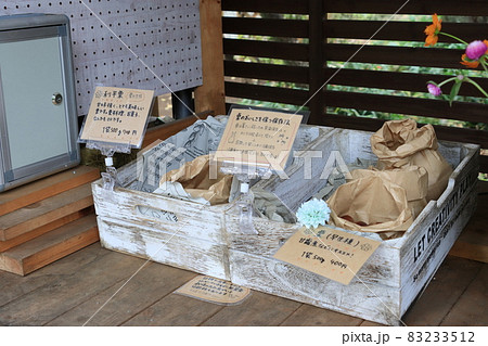 無人販売所の栗　軒先販売所の栗　栗の保存の仕方が書かれたPOP 83233512