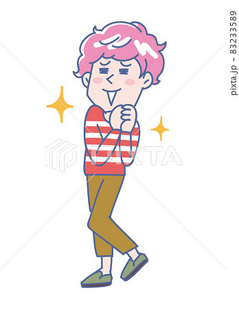笑顔で喜ぶ若い男性の全身イラスト 笑顔で喜ぶ若い男性の全身イラスト 83233589
