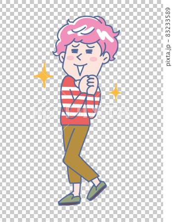 一個帶著微笑歡欣鼓舞的年輕人的全身圖解 83233589