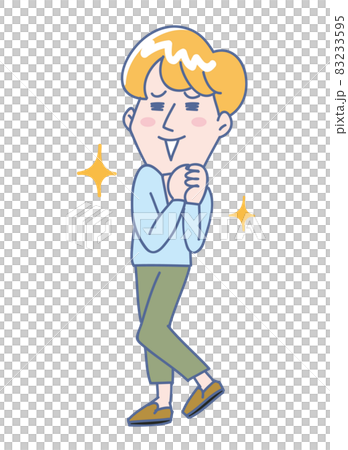 一個帶著微笑歡欣鼓舞的年輕人的全身圖解 83233595