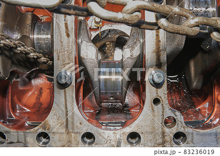 Bottom of Crankshaft and Cylinder Block of Car Engine and Chain 83236019