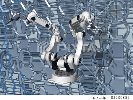 溶接用　ロボットハンド　双腕仕様　動きあり　産業用ロボット　最先端イメージ(3DCG) 83236385
