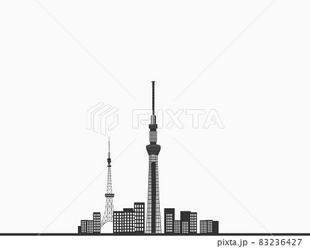 東京スカイツリーと東京タワーの町並み シルエット のイラスト素材