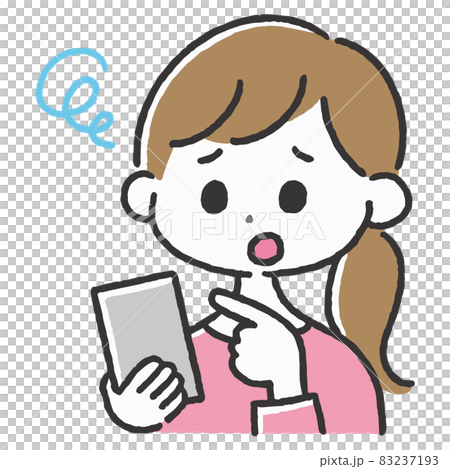 スマートフォンを操作しながら困っている女性のイラスト　携帯電話　スマホ 83237193