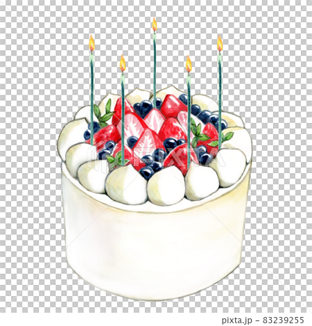ケーキ 水彩画 手描き 苺ショートケーキ【手描き水彩画】のイラスト素材 [78540524