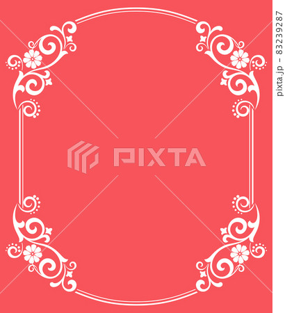 Decorative frame Elegant element for design in Eastern style, place for text. Floral pink and white border. Lace illustration for invitations and greeting cards 83239287