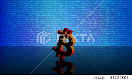 Bitcoin BTC token symbol on mirror floor on blue digital background with copy space. For news on website. Vector illustration. 83239308