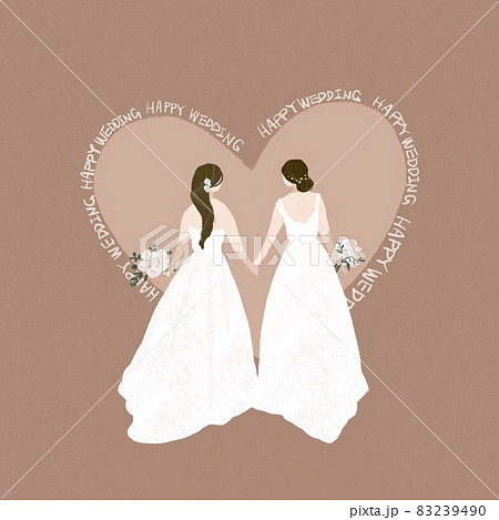 手を繋いだ同性カップル 女性 後ろ姿 ウエディング 結婚式 ハート レズビアン Aのイラスト素材