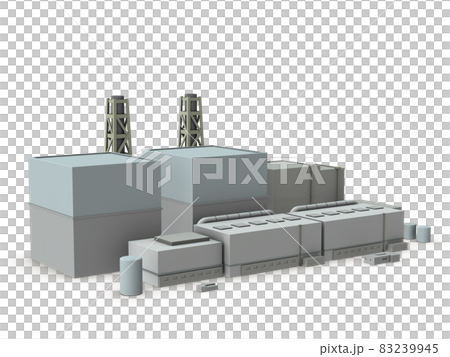 A miniature model of a nuclear power plant. White background. 3D rendering. 83239945