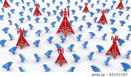 携帯電話基地局とWi-Fiの繋がり、Wi-Fiネットワークの構成図、モバイル通信ネットワーク 83241597