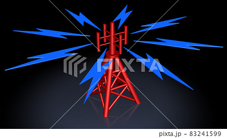 携帯電話基地局と電波イメージのイラスト素材