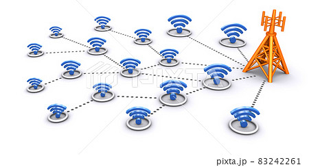 基地局とwi Fiの繋がり Wi Fiネットワークの構成図のイラスト素材