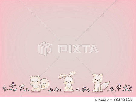 リスと兎と狐が並んでいるピンクの壁紙イラストのイラスト素材