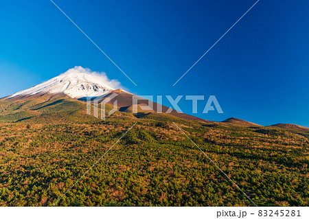 （静岡県）紅葉・雪化粧・朝日を浴びる富士山・双子山 83245281