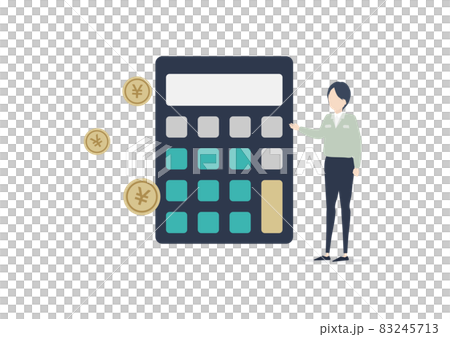 作業服を着た日本人男性と電卓のイラスト素材 83245713