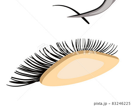 Eyelash Extension. Procedure for eyelash extension. Master tweezers add the false or fake cilia to the client. Stock vector illustration 83246225