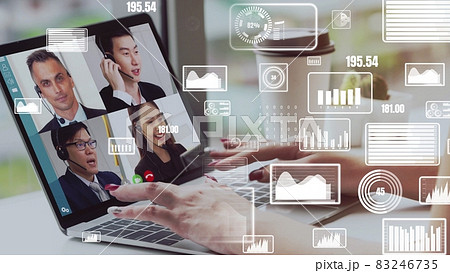 Creative visual of business people in a corporate staff meeting on video call 83246735