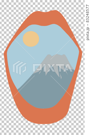 Illustration of Mt. Fuji and the sun popping out of the lips Illustration of Mt. Fuji and the sun popping out of the lips 83248577