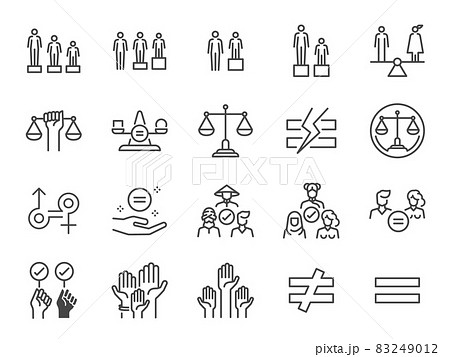 Equality and equity line icon set. Included the icons as gender, racial, sexual orientation, judge, equity, respect, and more. 83249012