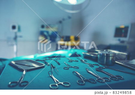 In the operating room for surgical venous vascular surgery clinic in hospital, there are beds and comfortable medical equipment. 83249858