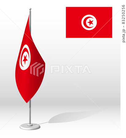 TUNISIA flag on flagpole for registration of solemn event, meeting foreign guests. National independence day of TUNISIA. Realistic 3D vector on white