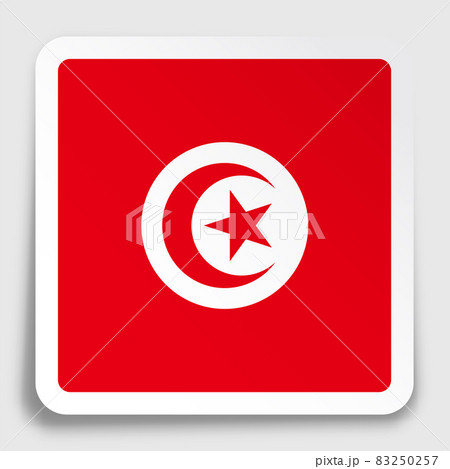 Republic of Tunisia flag icon on paper square sticker with shadow. Button for mobile application or web. Vector Republic of Tunisia flag icon on paper square sticker with shadow. Button for mobile application or web. Vector 83250257