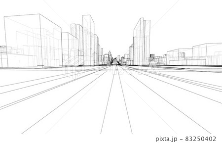 City Landscape Sketch Ink and Markers Stock Illustration  Illustration of  line retro 160743458
