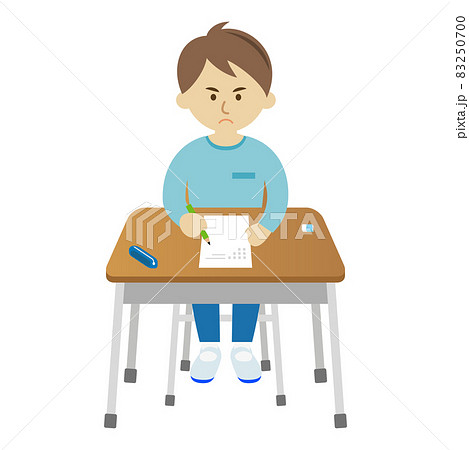 テストを必死に頑張る小学生のイラストイメージ 83250700