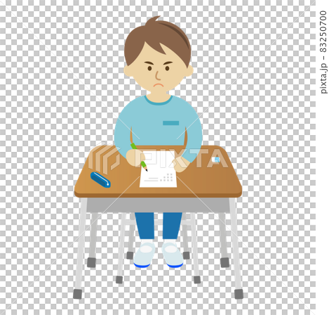 テストを必死に頑張る小学生のイラストイメージ 83250700