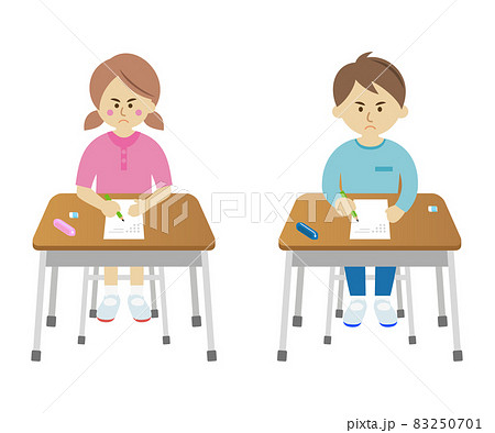 テストを必死に頑張る小学生のイラストイメージ 83250701