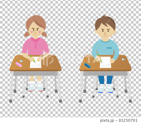 テストを必死に頑張る小学生のイラストイメージ 83250701