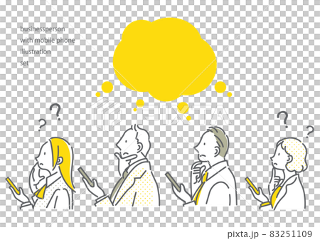 スマホを持つビジネスパーソンのシンプルでお洒落な線画イラスト　はてな 83251109