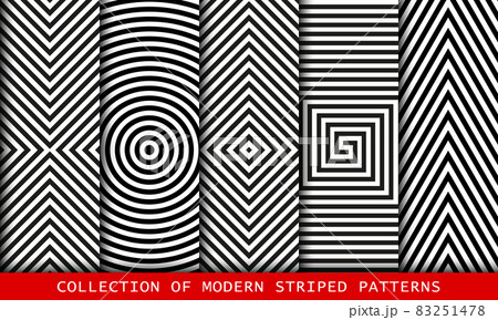 Set of black and white striped patterns, textures. 83251478