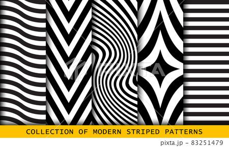 Set of black and white striped patterns, textures. 83251479